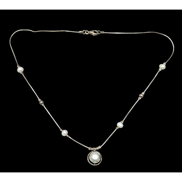 Vintage Isreal Sterling Silver Didae Shablool Pearl Station Necklace - Picture 1 of 10